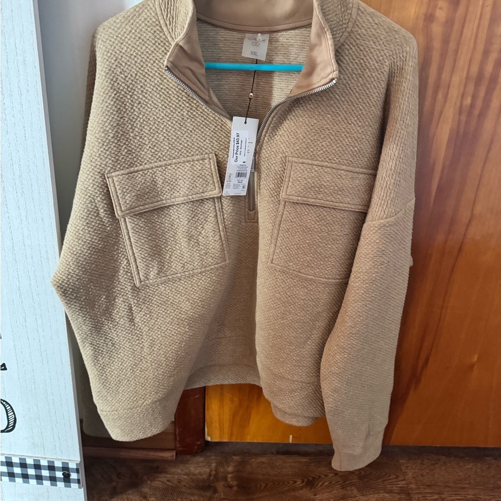 Alia Tan Fleece Quarter-Zip Sweatshirt